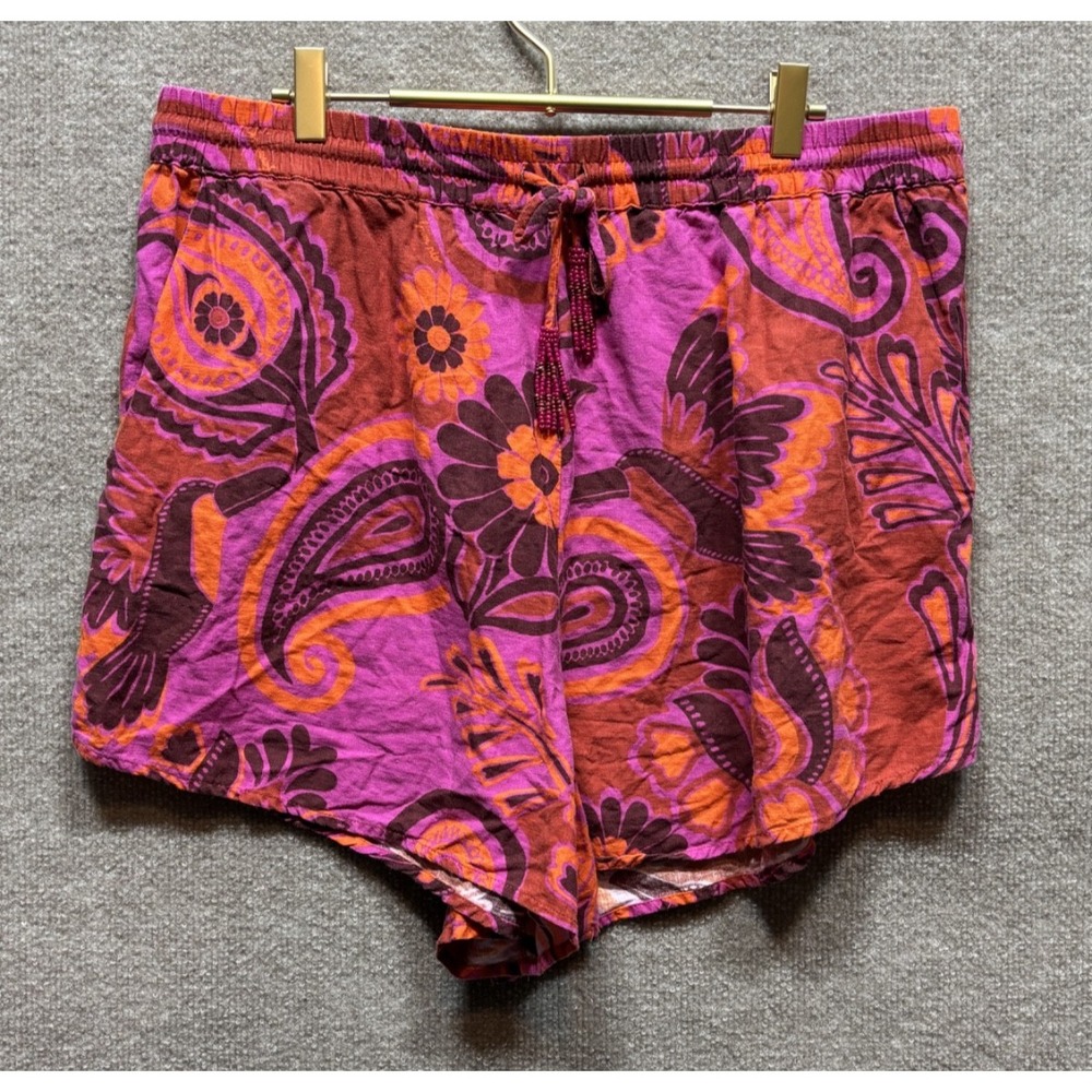 Farm Rio Shorts Womens XL Red Purple Paisley Print Linen Blend Colorful Resort